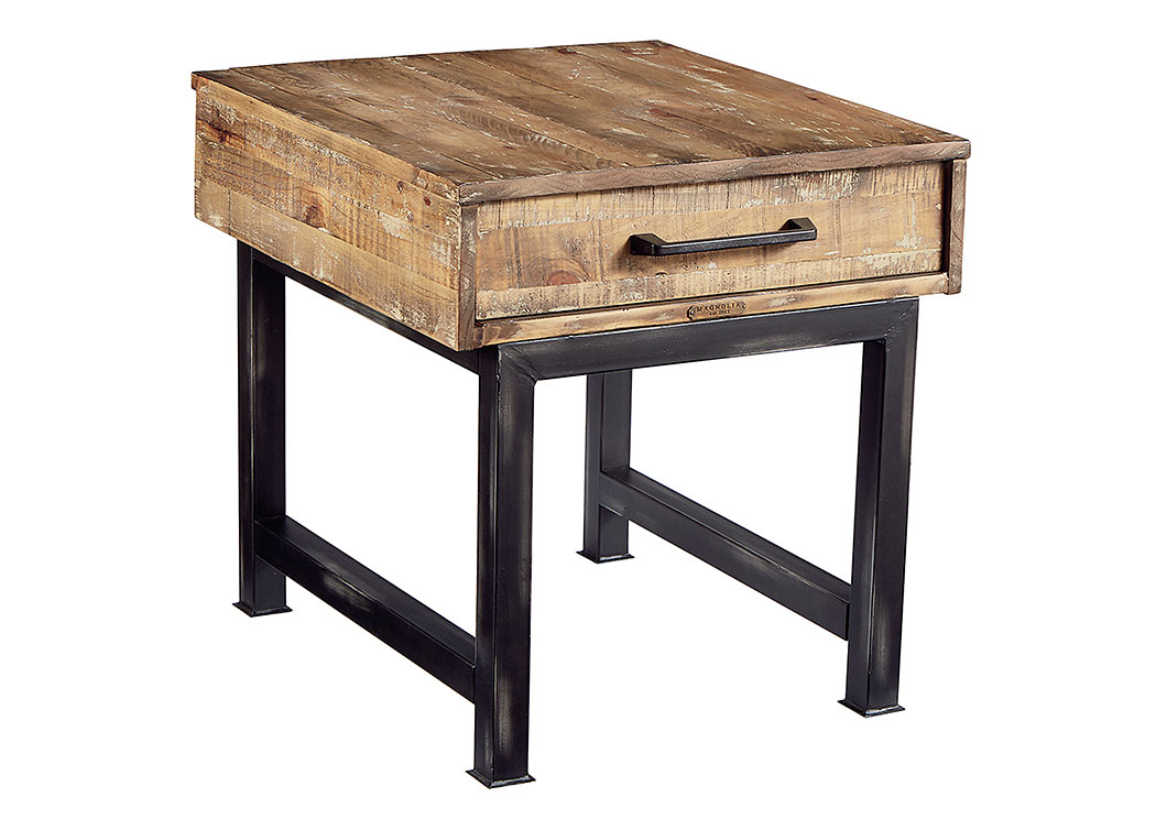 Magnolia Home by Joanna Gaines Living Room Pier and Beam End Table, Salvage 770900 at FurnitureLand,Furniture Land