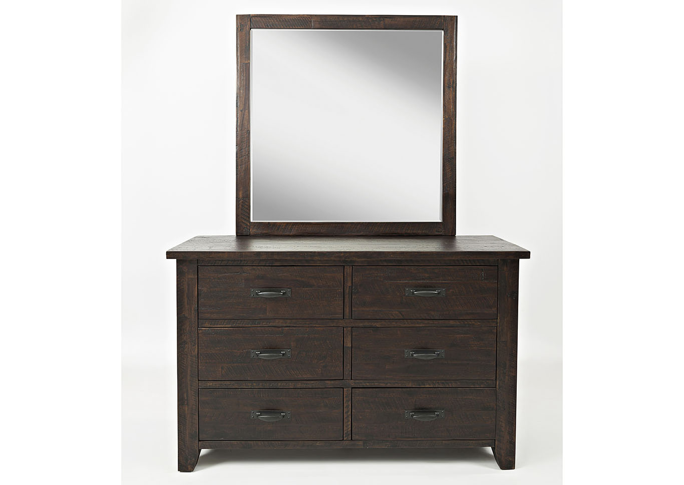 Distressed Brown 6 Drawer Dresser w/ Mirror,Furniture Land
