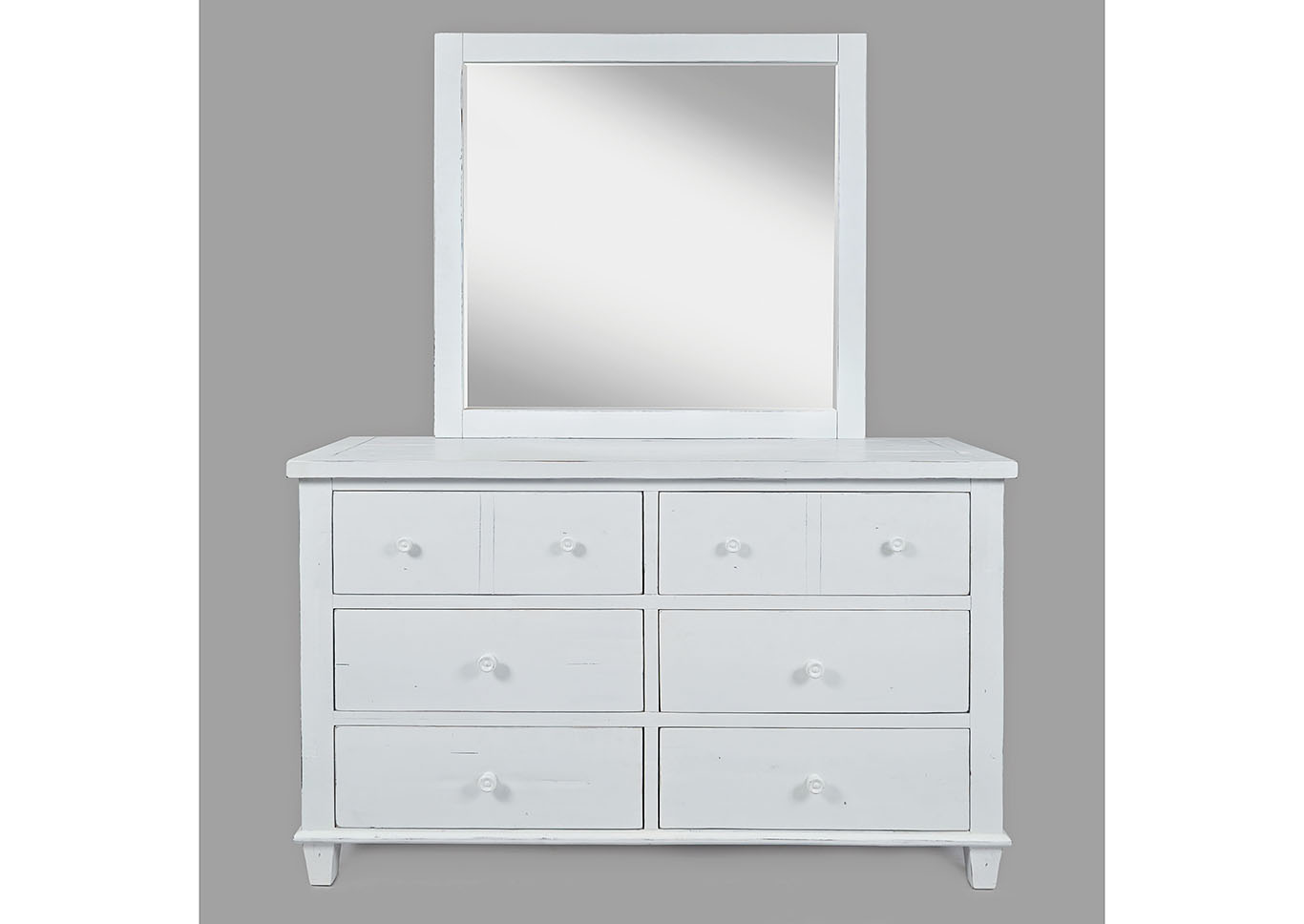 Soft White 6-Drawer Dresser w/ Mirror,Furniture Land
