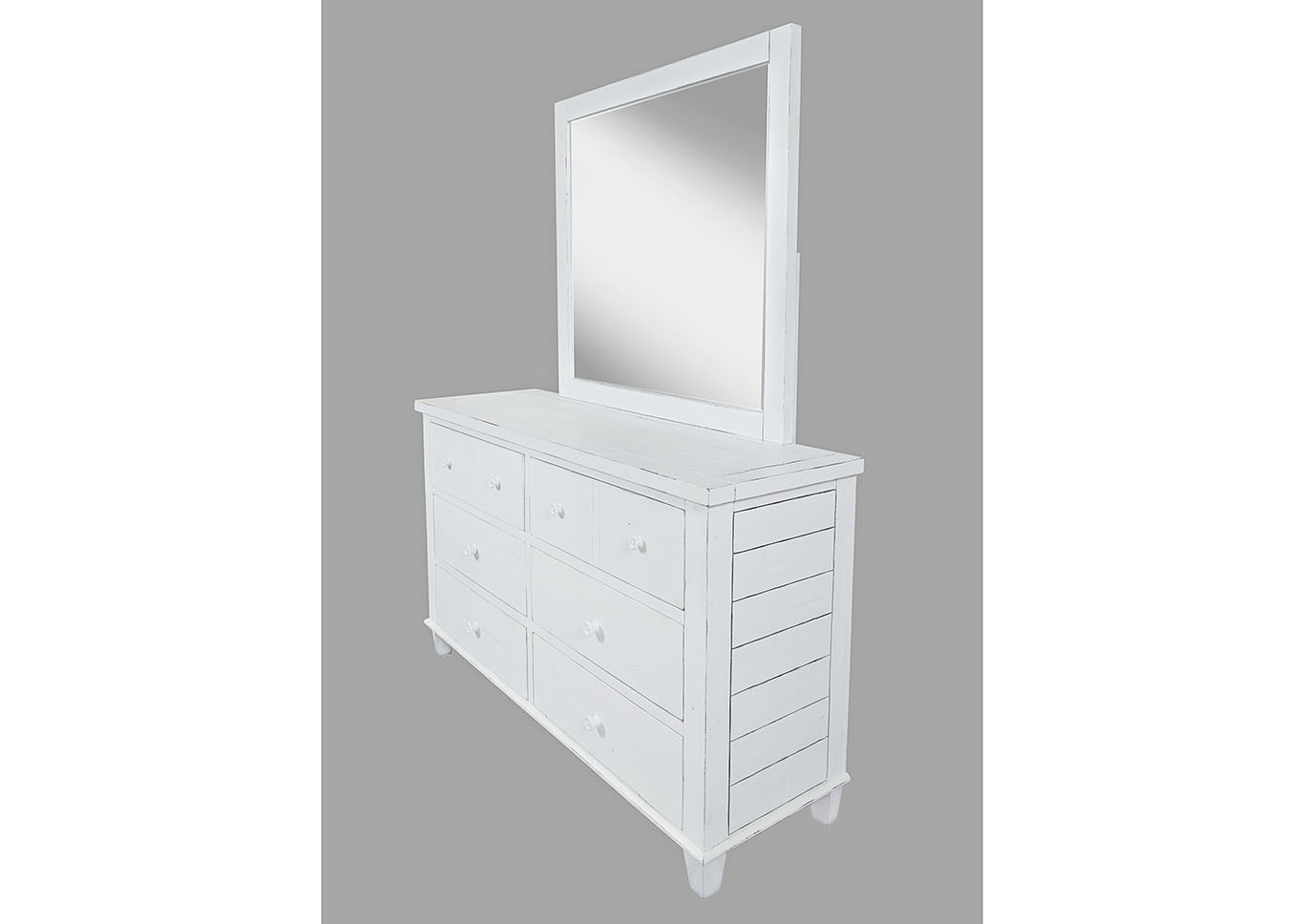 Soft White 6-Drawer Dresser w/ Mirror,Furniture Land