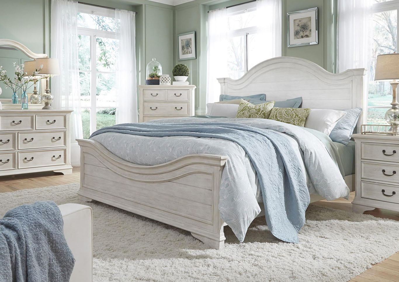 Antique White Queen Arched Panel Bed,Furniture Land