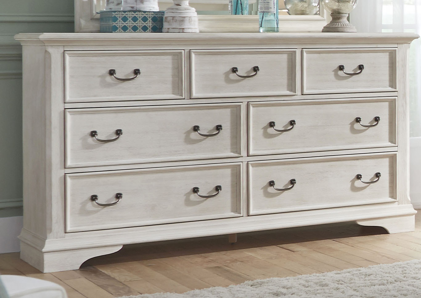 Antique White 7 Drawer Dresser,Furniture Land