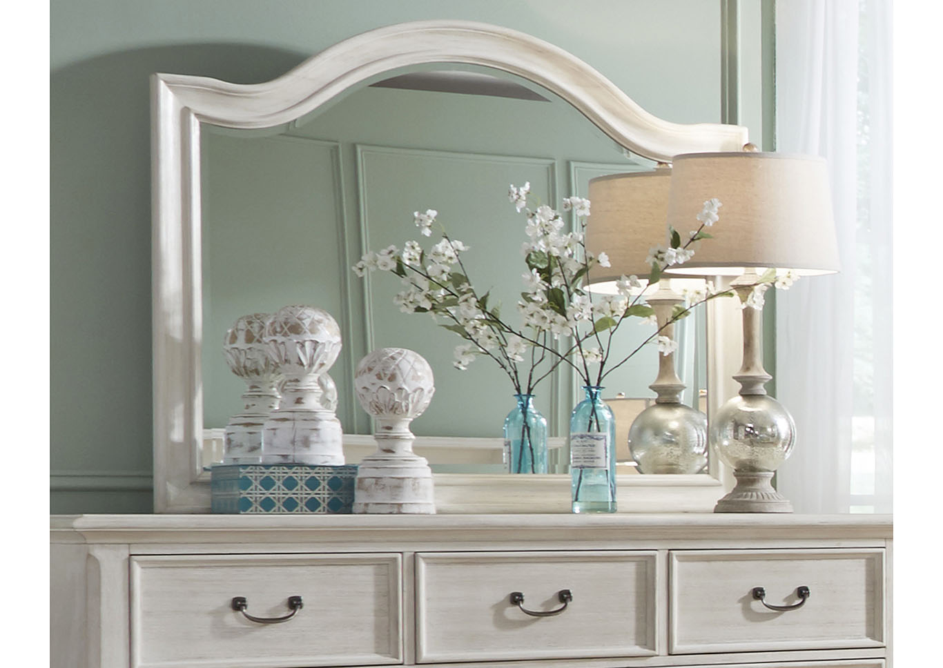 Liberty Bayside Antique White Arched Mirror,Furniture Land