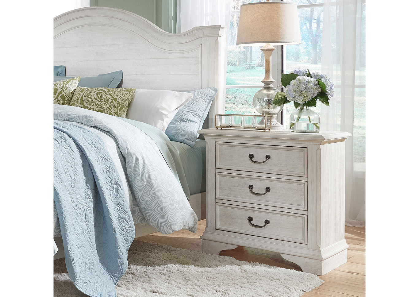 Antique White 3 Drawer Night Stand,Furniture Land