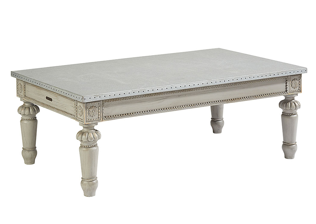 Magnolia Home Living Room Calais Wren Finish Coffee w/Zinc Top 839429 at FurnitureLand,Furniture Land