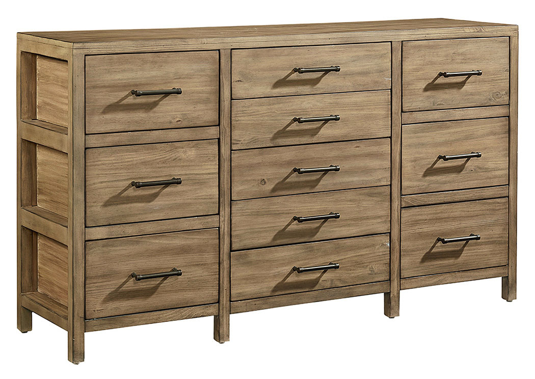Magnolia Home Bedroom Scaffold 11-Drawer Dresser, Salvage Finish 820932 at FurnitureLand,Furniture Land