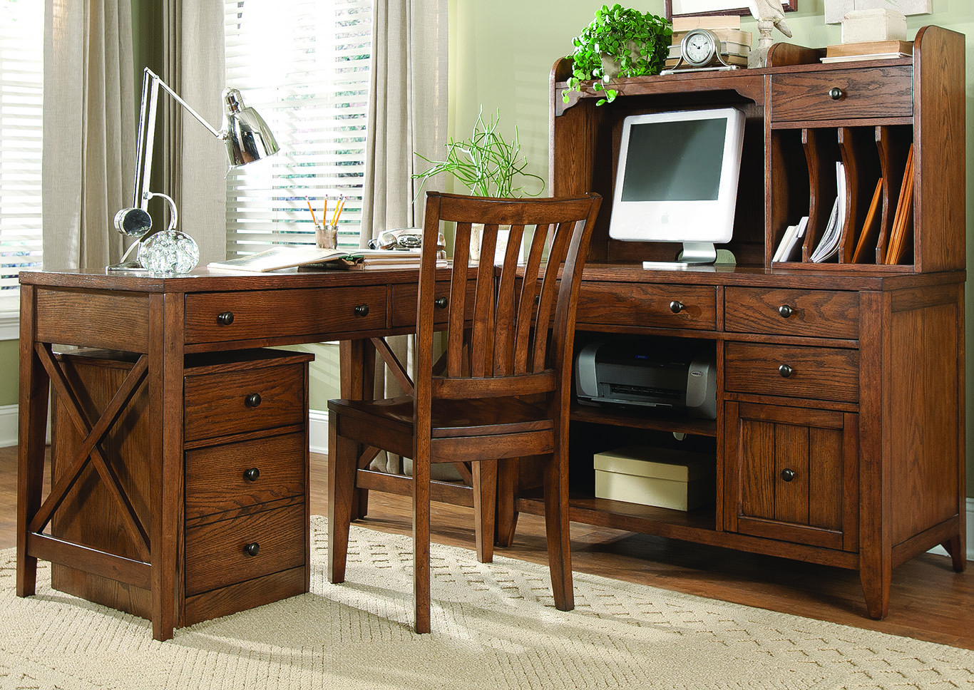 Hearthstone Oak Finish Credenza and Corner Desk,Furniture Land