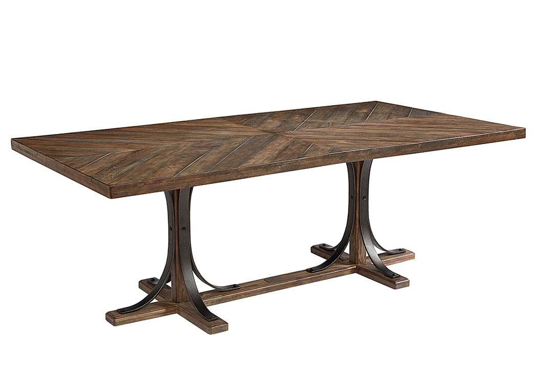 Magnolia Home by Joanna Gaines Dining Room Iron Trestle Table, Shop Floor Finish 748362 at FurnitureLand,Furniture Land