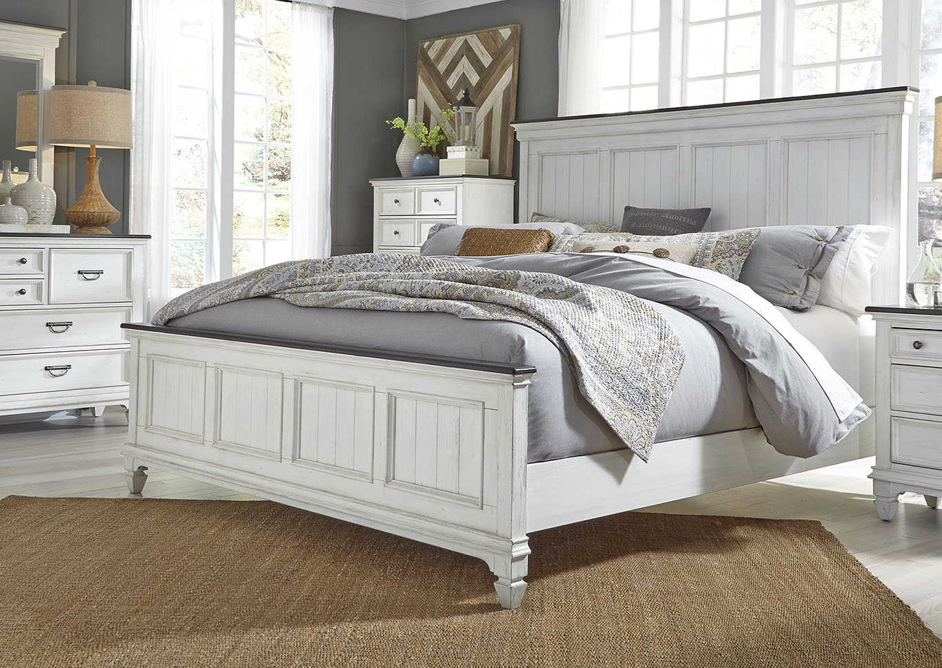 White and Charcoal Queen Panel Bed,Furniture Land