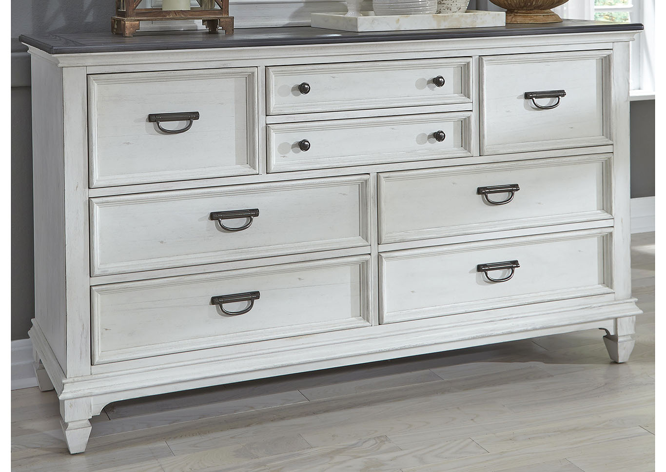 White and Charcoal 8 Drawer Dresser,Furniture Land