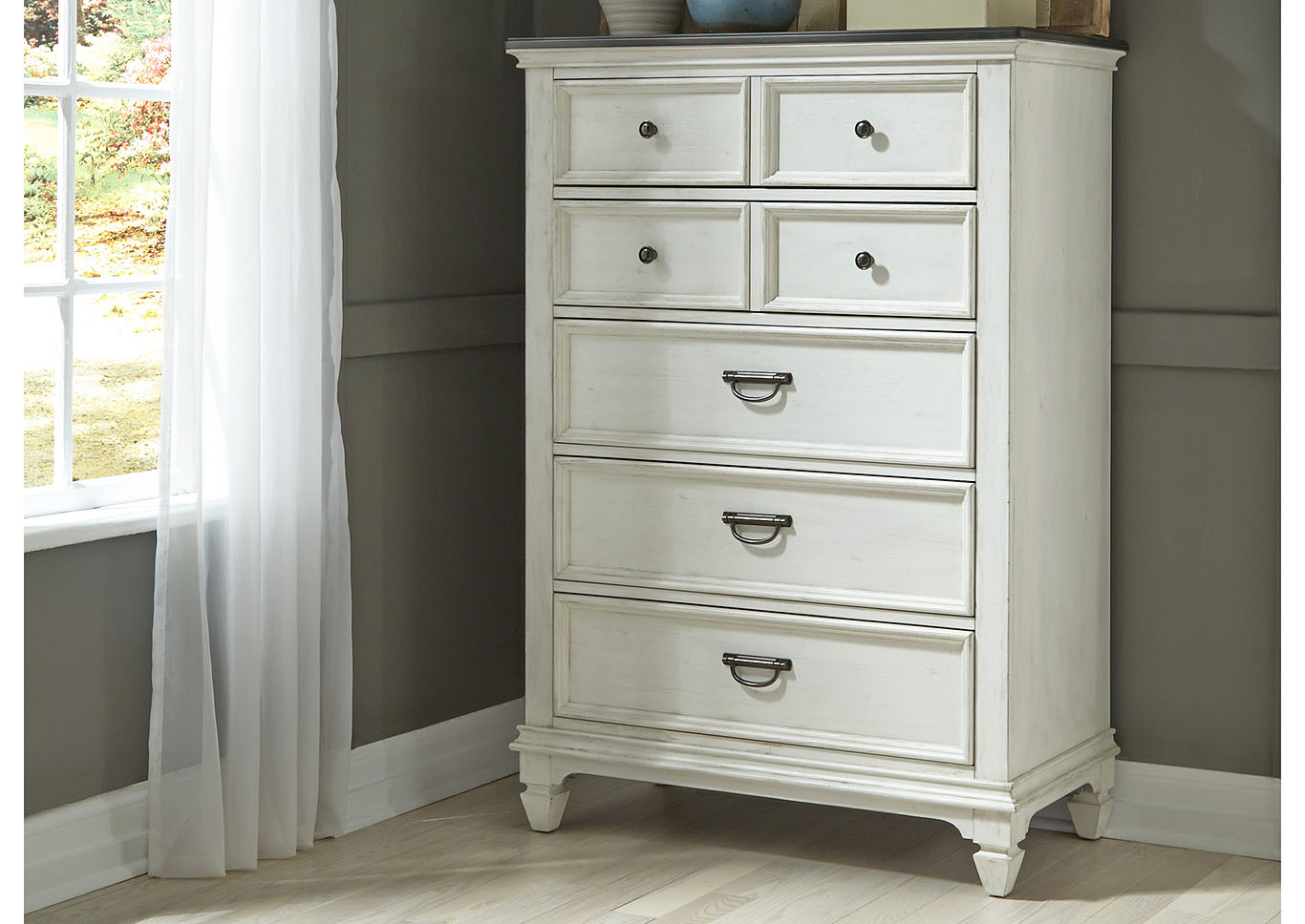 White and Charcoal 5 Drawer Chest,Furniture Land