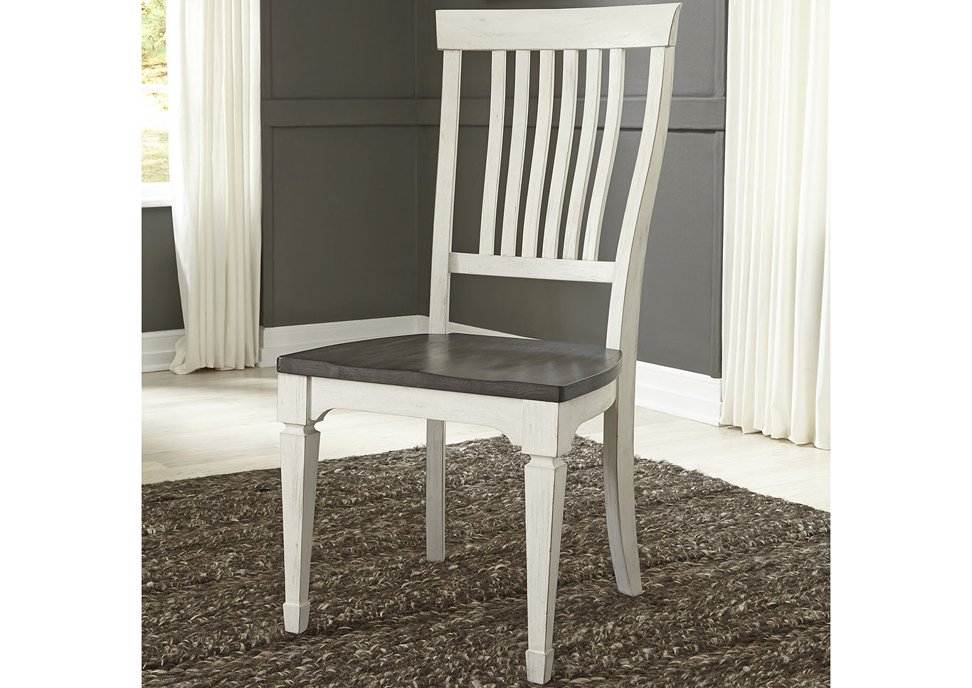 White and Charcoal Slat Back Side Chair,Furniture Land