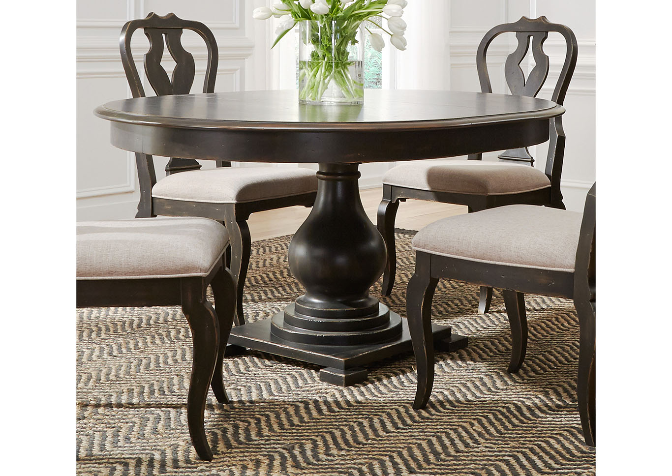 Chesapeake Black Round Pedestal Table,Furniture Land