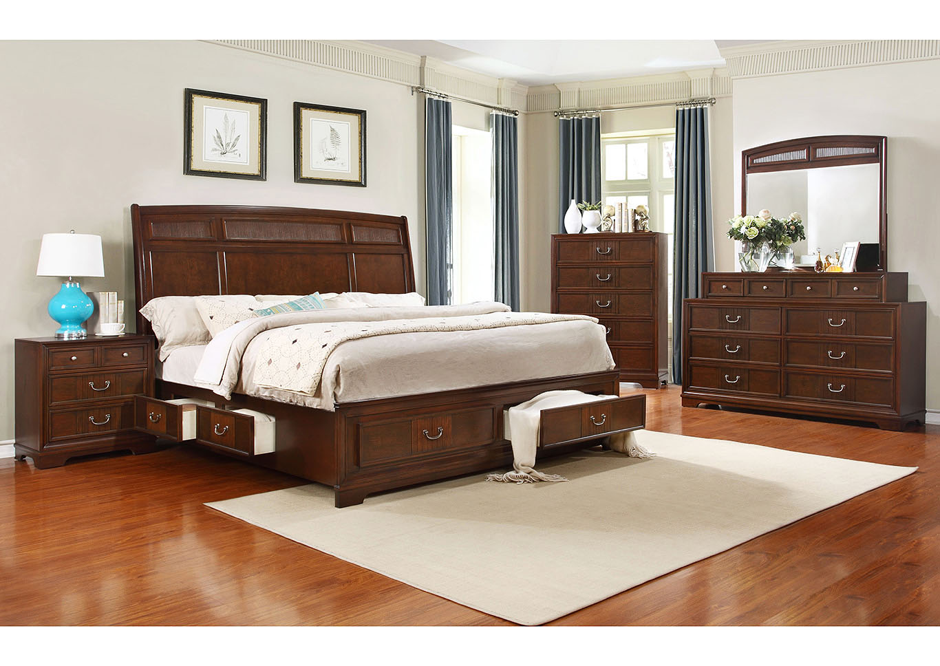 Traditional Dark King Storage Bed,Furniture Land