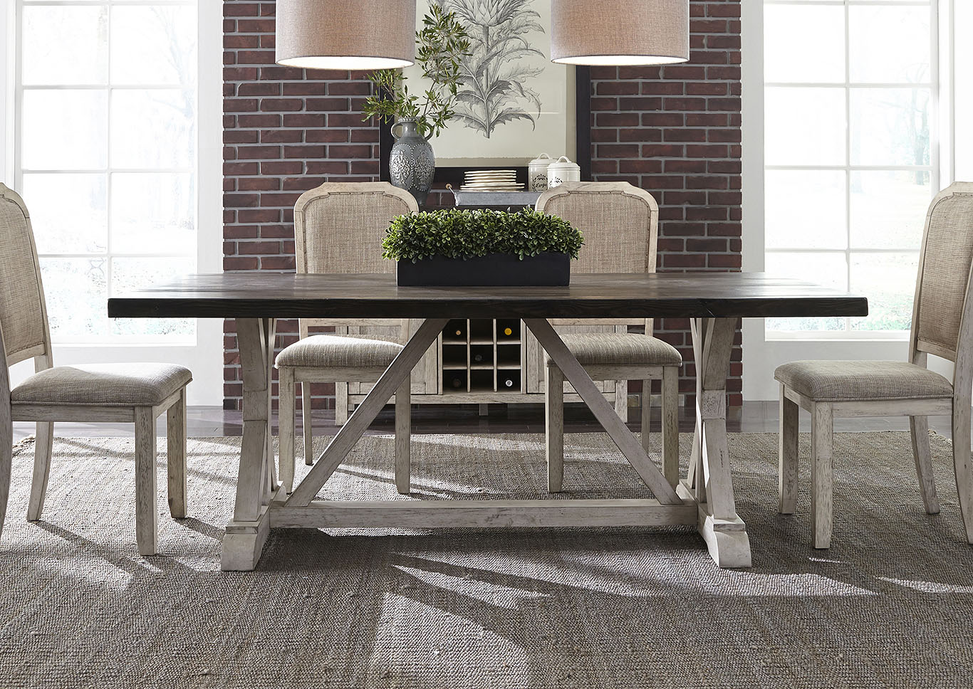 Rustic White and Gray Trestle Table,Furniture Land