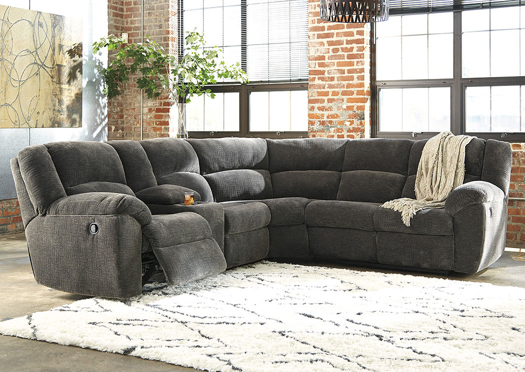 Living Room Ashley Benchcraft Left Facing Double Reclining Loveseat Sectional w/Console 762212 at FurnitureLand,Furniture Land