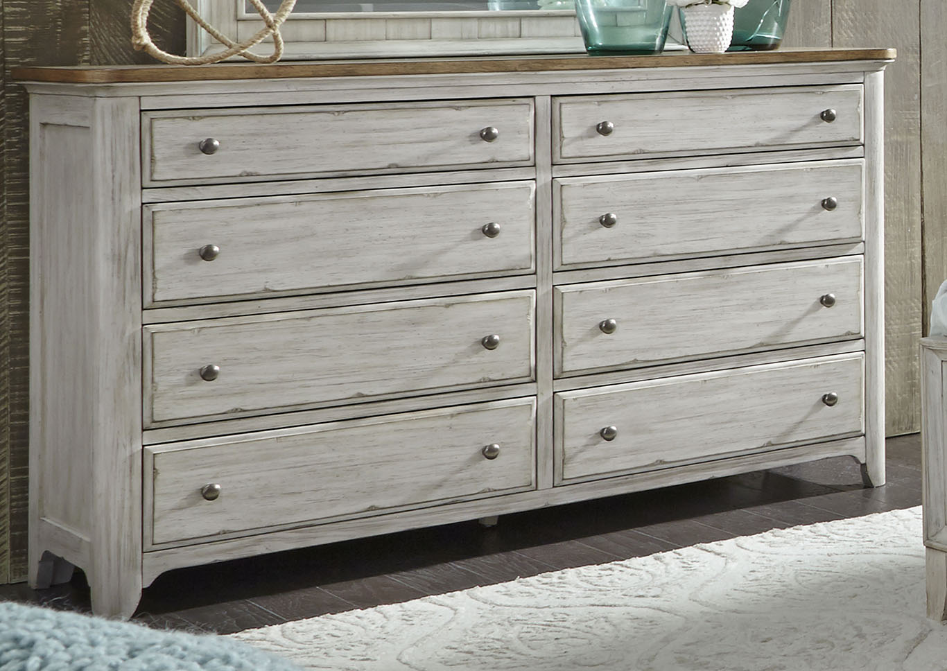 Antique White 8 Drawer Dresser,Furniture Land