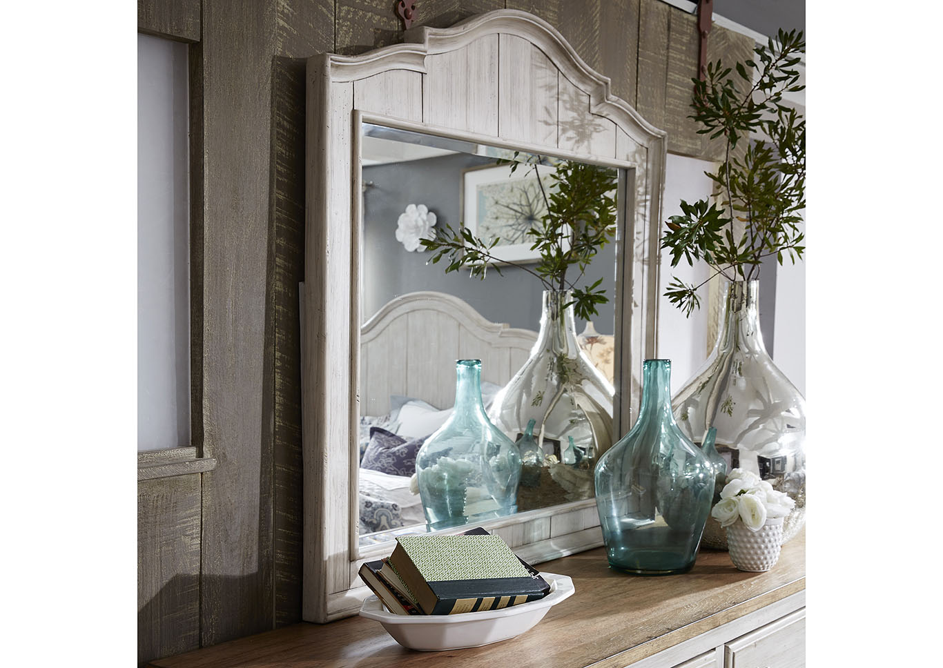 Liberty Farmhouse Antique White Mirror,Furniture Land