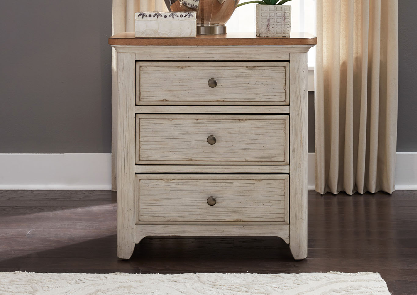 Antique White 3 Drawer Night Stand,Furniture Land