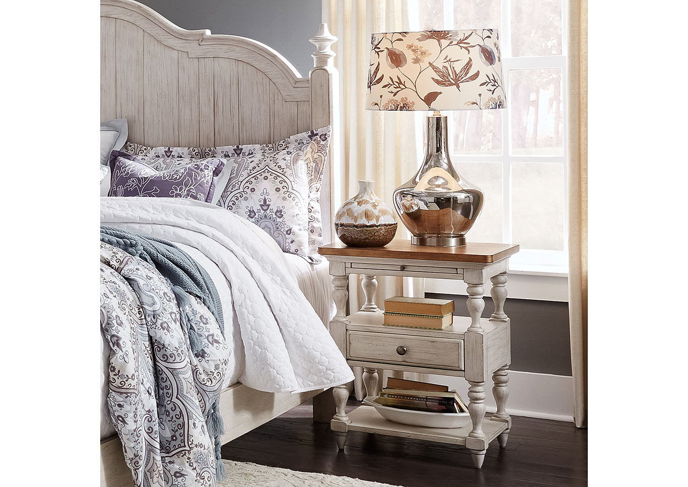 Antique White 1 Drawer Night Stand,Furniture Land