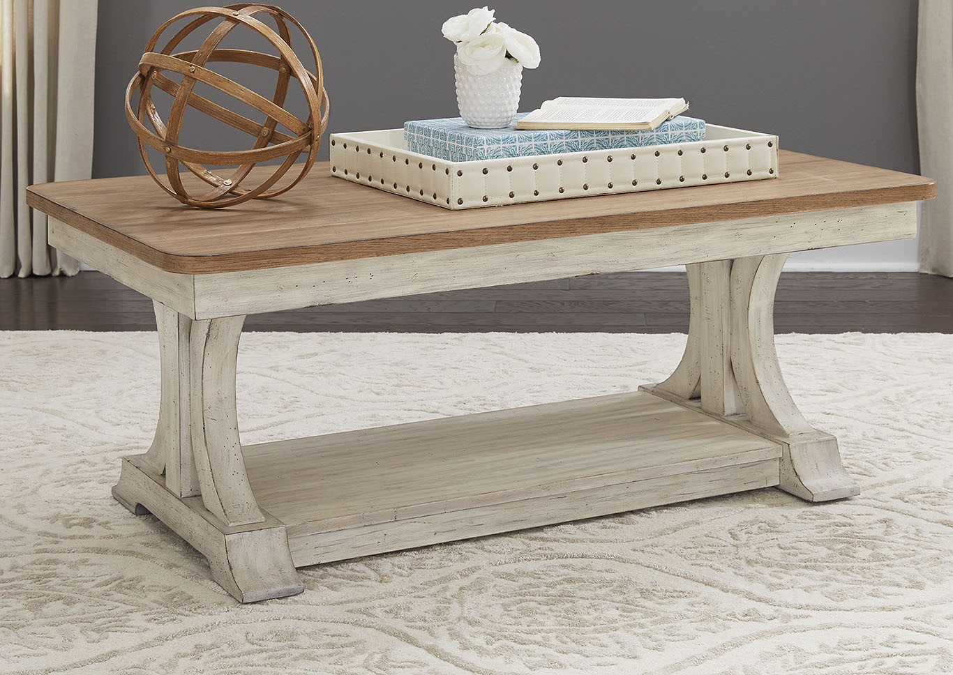 Antique White and Chestnut Cocktail Table,Furniture Land