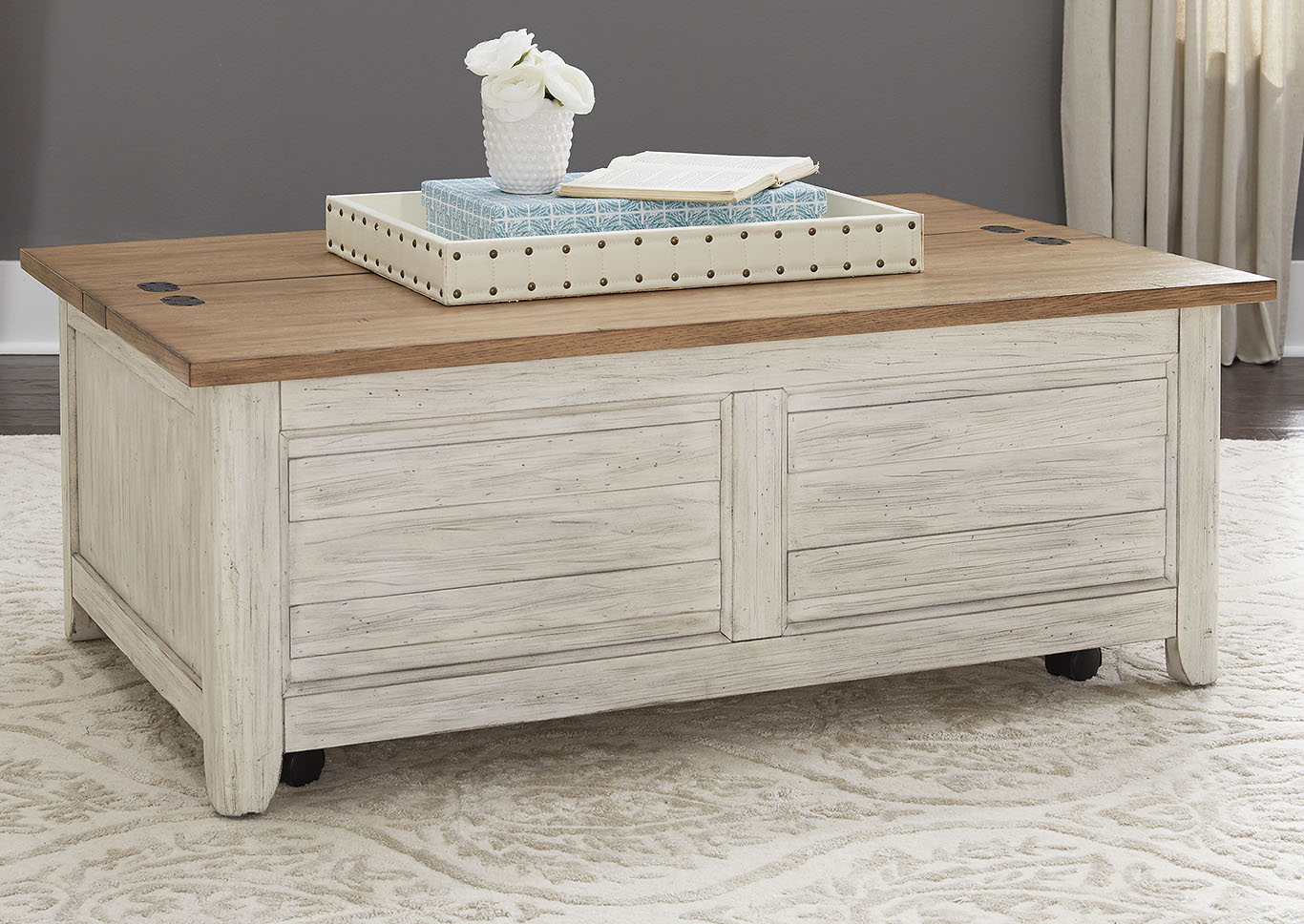 Antique White and Chestnut Storage Trunk,Furniture Land