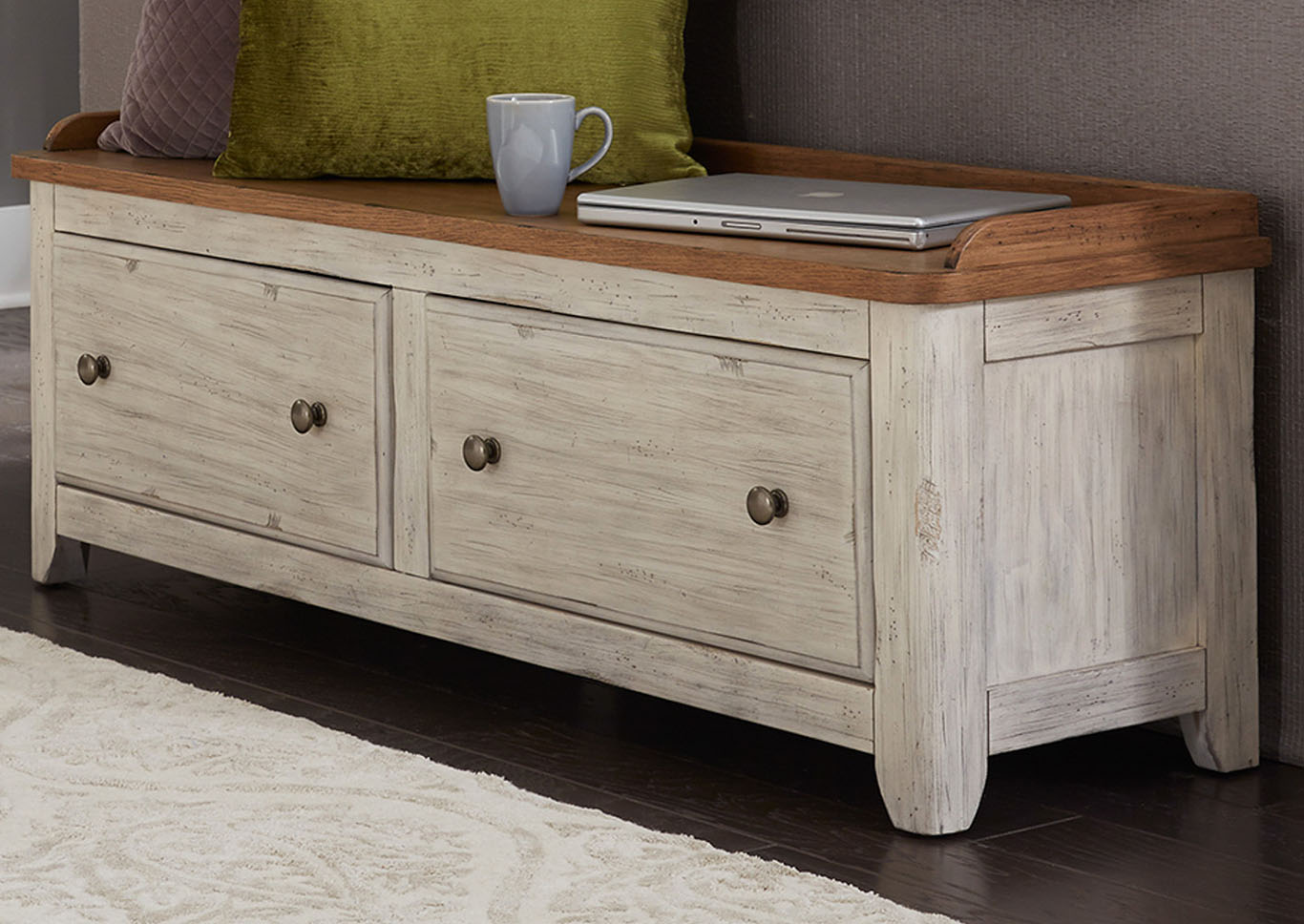 Antique White Storage Hall Bench,Furniture Land