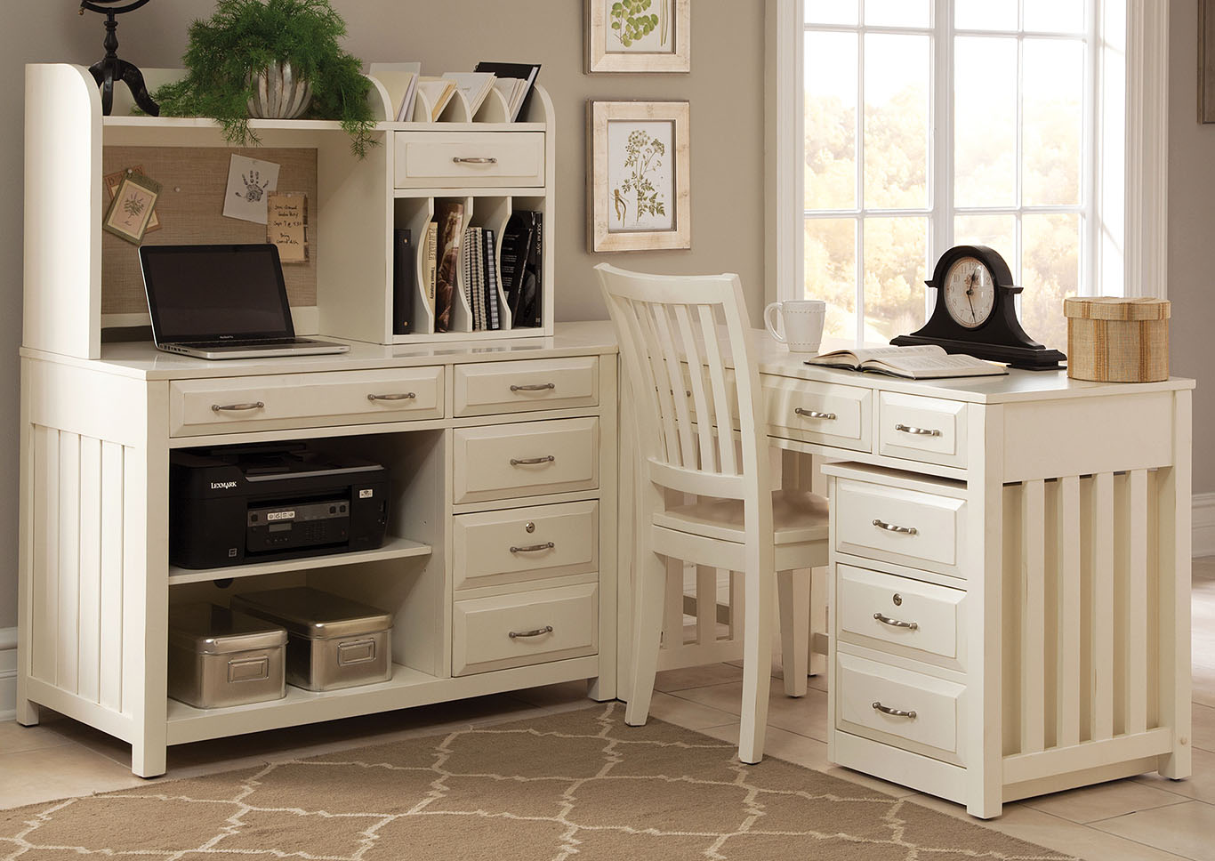 White Writing Desk w/ Corner File Writing Desk,Furniture Land