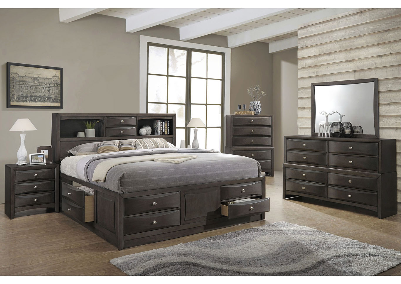 Grey 8 Drawer Dresser w/ Mirror,Furniture Land