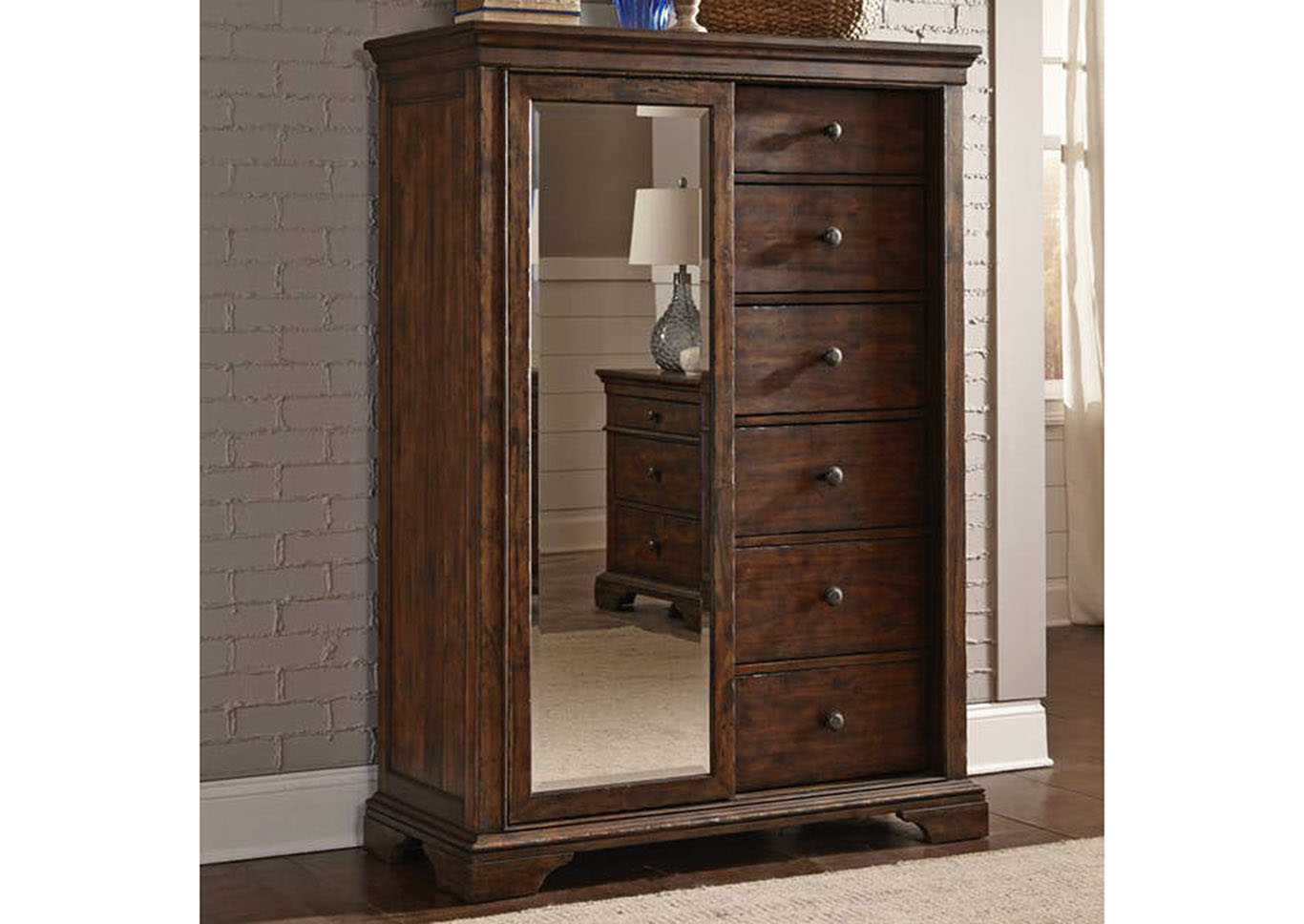 TY-C Bedroom Tulsa Sliding Door Chest Coffee 718391 at FurnitureLand,Furniture Land