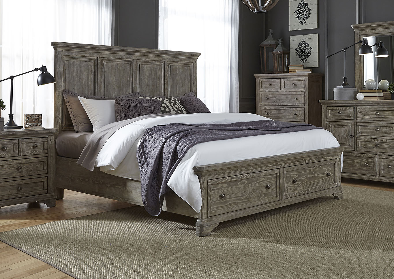 Gravel Finish King Panel Storage Bed,Furniture Land