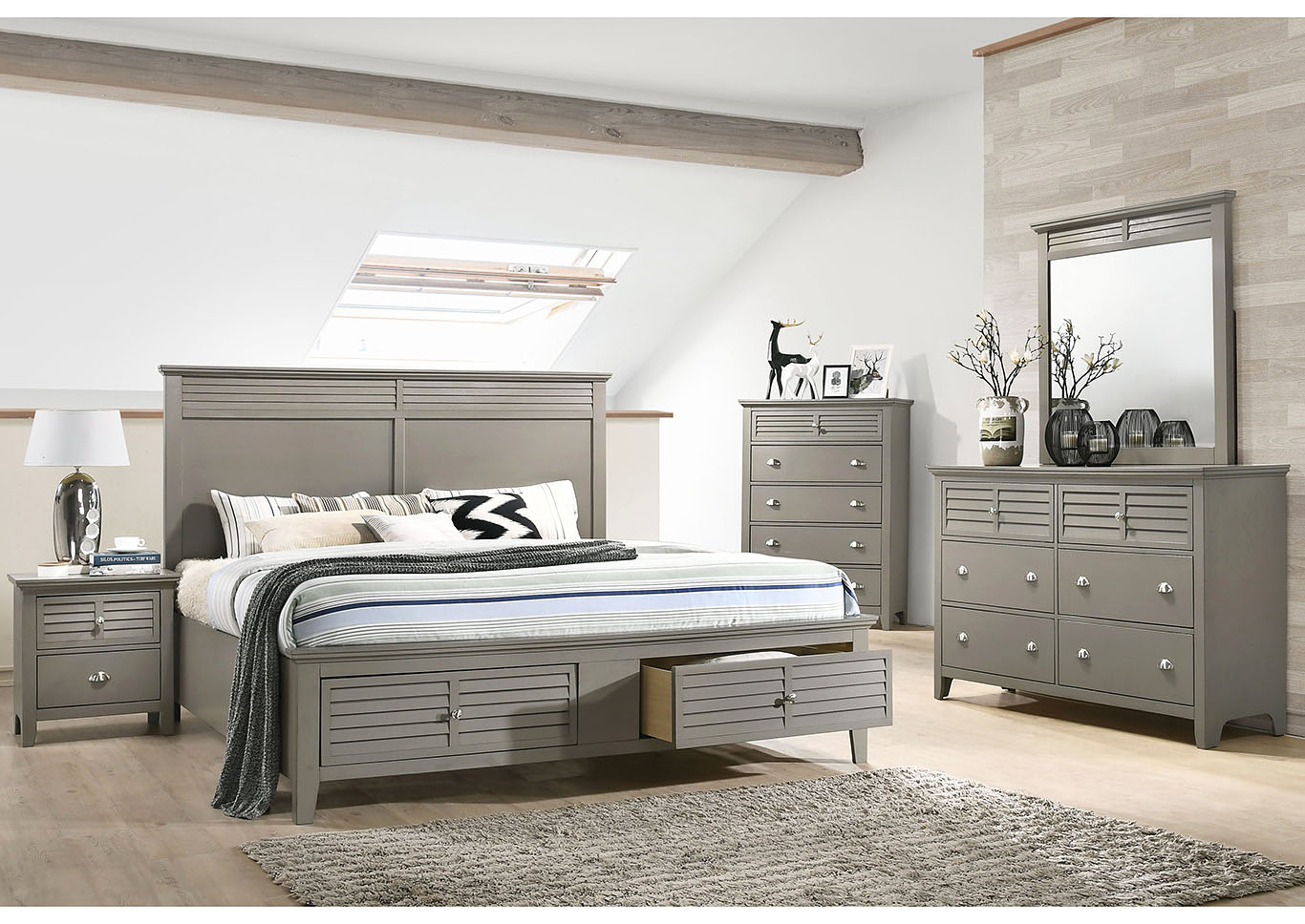 Casual King Grey Storage Bed,Furniture Land