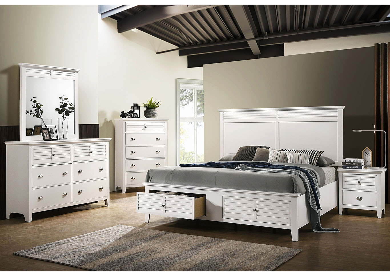 Casual White King Storage Bed,Furniture Land