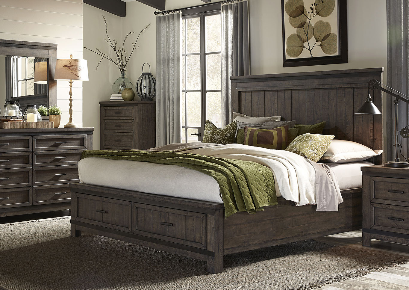 Thornwood Distressed Finish Queen Panel Storage Bed,Furniture Land