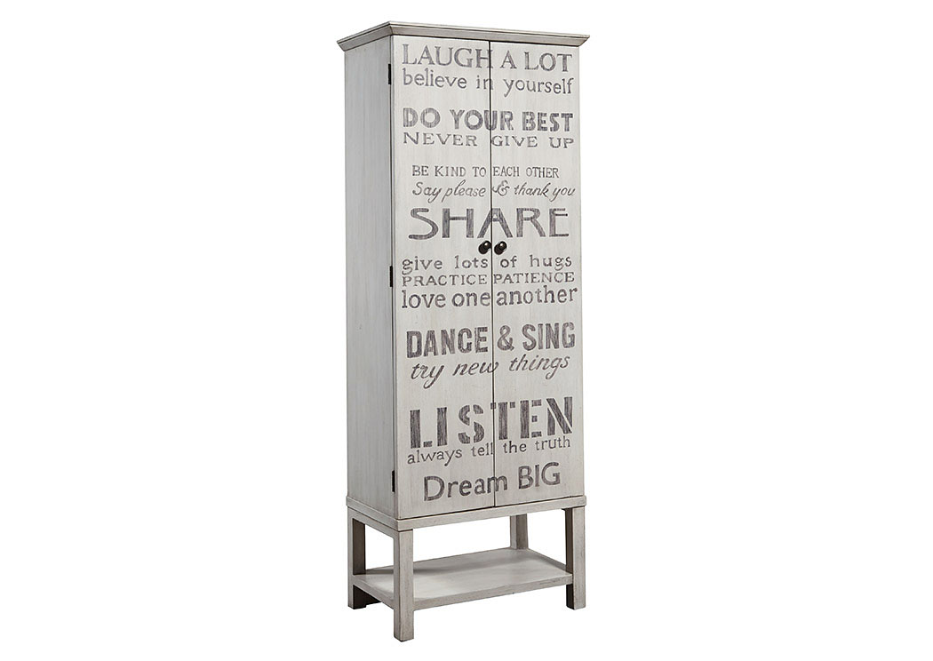 Pulaski Grandma White Hand-Painted Wine Cabinet w/Sentiments 840119 at FurnitureLand,Furniture Land