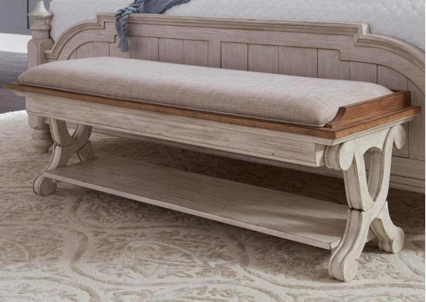 Liberty Furniture Living Room Bench, Antique White 817492 at FurnitureLand,Furniture Land