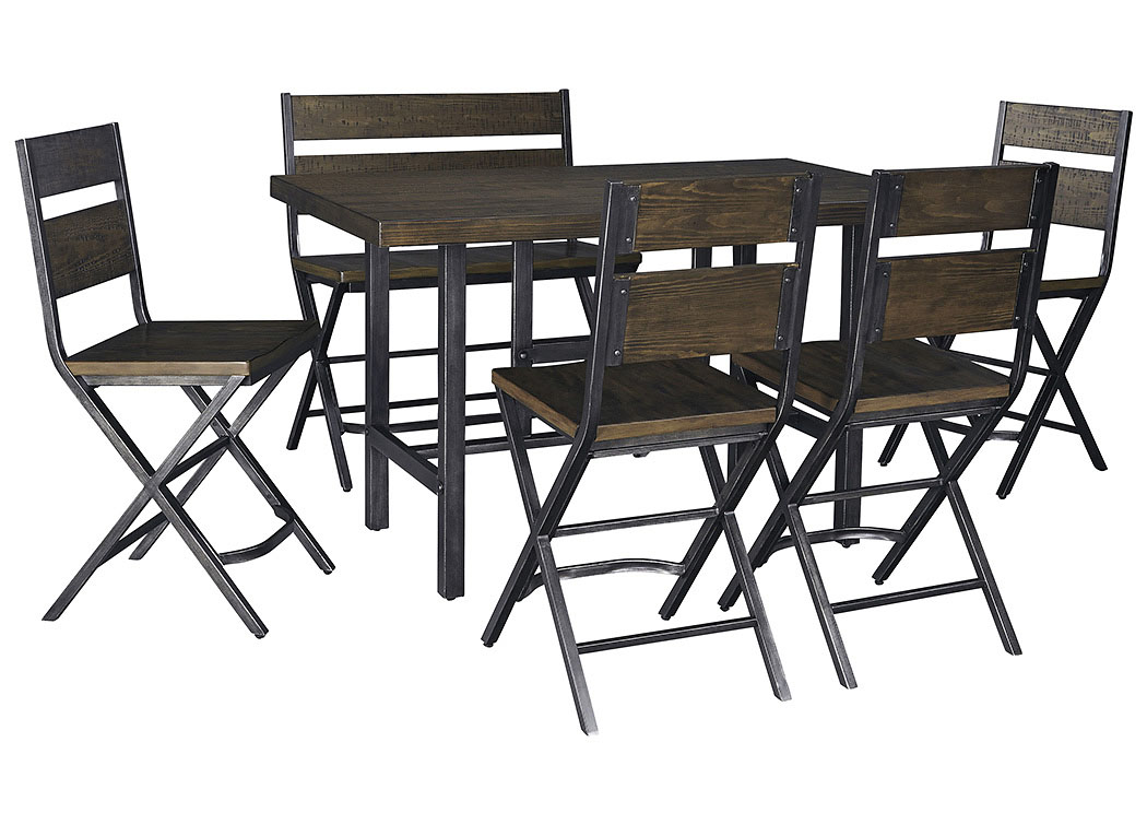 Signature Design by Ashley Dining Room Rectangular Dining Room Counter Table w/ 4 Side Chairs and Double Barstool 760821 at FurnitureLand,Furniture Land