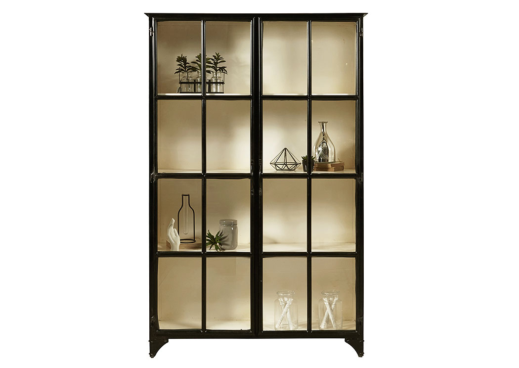 Pulaski Maura Matte Black Metal Display Cabinet w/Glass Doors 758135 at FurnitureLand,Furniture Land