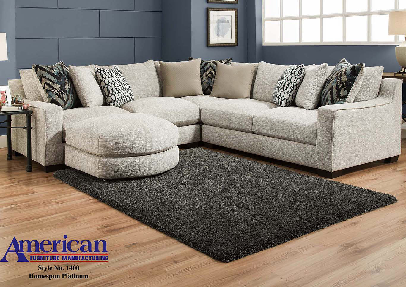American Furniture Manufacturing Homespun Platinum Sectional,Furniture Land