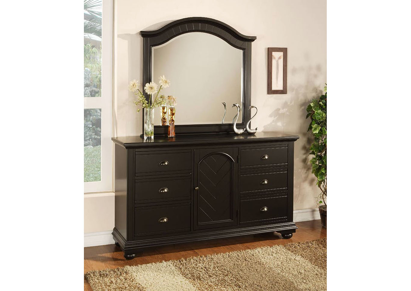Brook Black Dresser w/ Mirror,Furniture Land