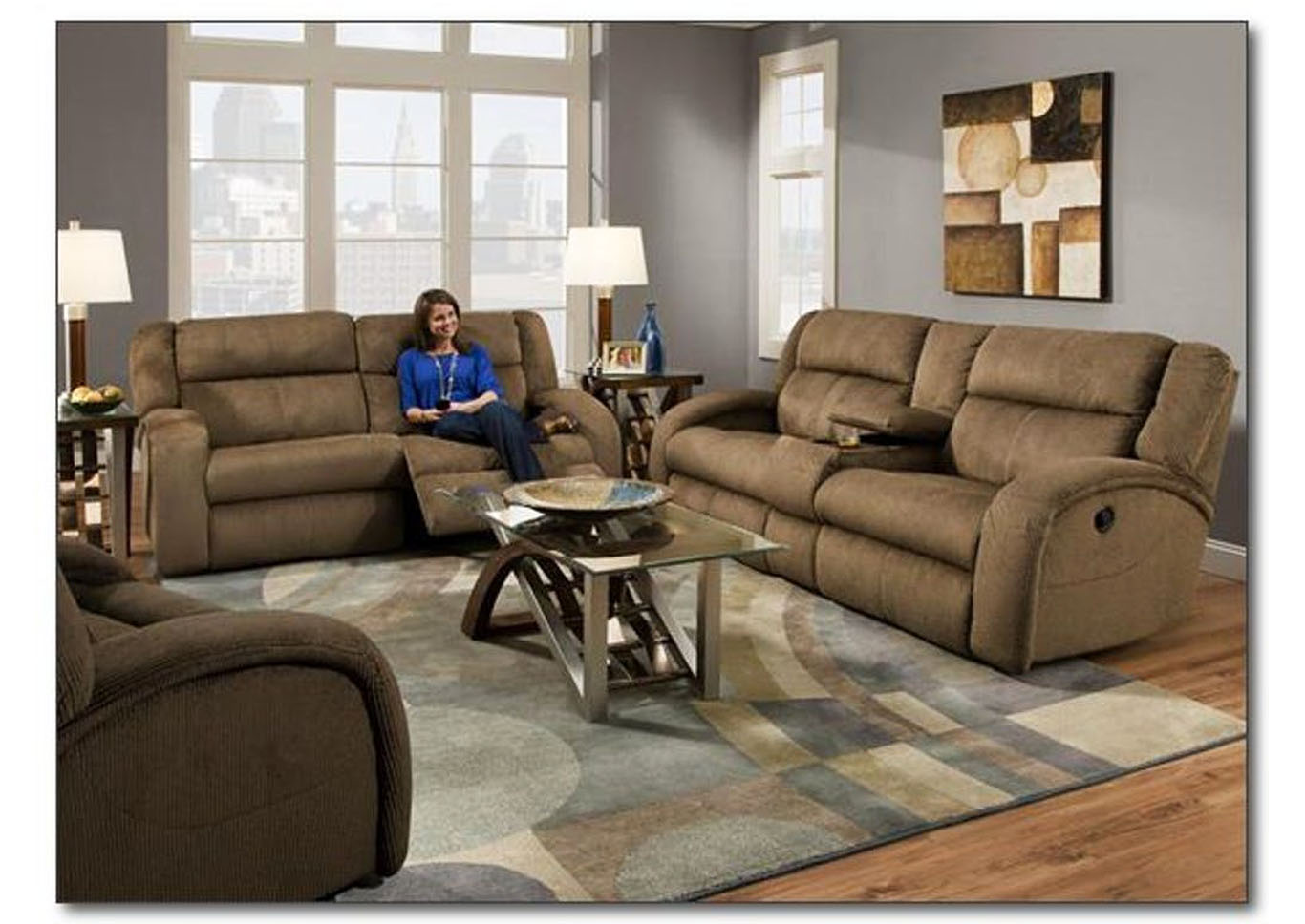 Double Reclining Boardwalk Chocolate Console Sofa,Furniture Land