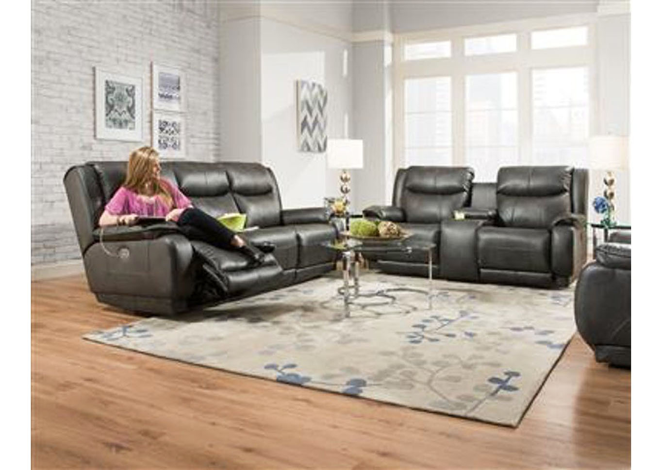 Entourage Midnight Power Plus Double Reclining Loveseat,Furniture Land